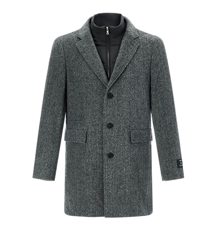 新品男士外套羊毛【假两件】中长款毛呢大衣ABSZH0CDX56 棕色BW