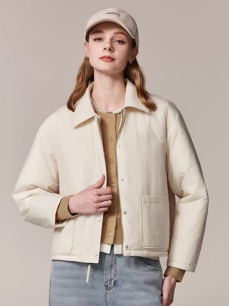 Hazzys哈吉斯两面穿棉服女秋冬通勤保暖翻领宽松外套