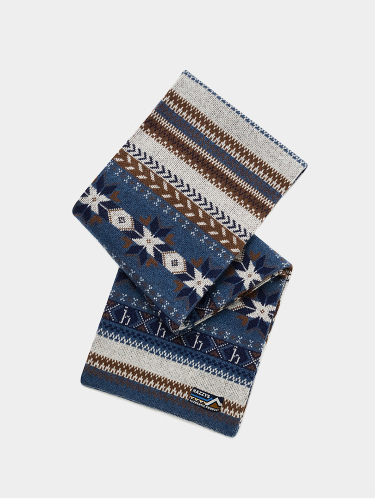 2025秋季新款菲尔岛图案撞色提花针织羊毛围巾男AAOZ1MCD044 墨水蓝IL 均码