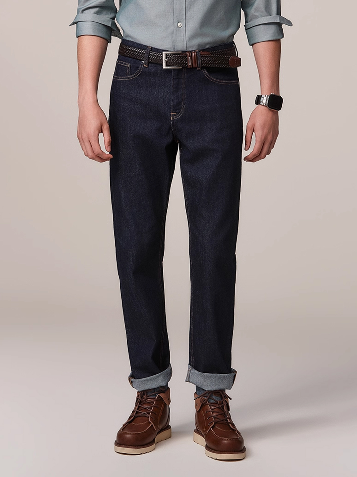 Hazzys哈吉斯男士休闲长裤气质通勤微弹水洗牛仔裤潮