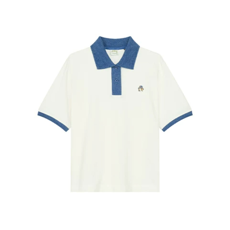 Hazzys哈吉斯拼接领polo衫女休闲宽松通勤短袖上衣